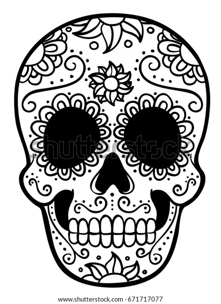 Mexican Skull Line Art Stock Vector (Royalty Free) 671717077