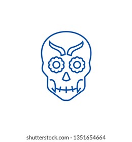 Mexican skull line icon concept. Mexican skull flat  vector symbol, sign, outline illustration.