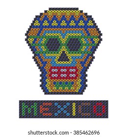 Mexican skull made out of plastic beads. Vector illustration on a white background