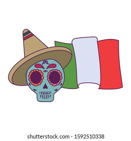Mexican skull and map design, Mexico culture tourism landmark latin and party theme Vector illustration
