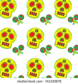 mexican skull and maracas folk culture seamless pattern image