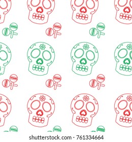 mexican skull and maracas folk culture seamless pattern image