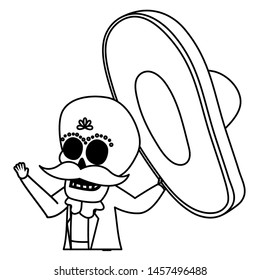 mexican skull mariachi character vector illustration design