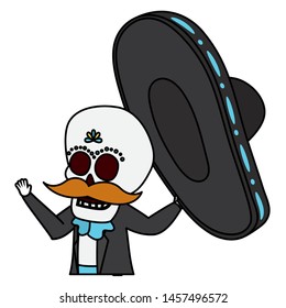 mexican skull mariachi character vector illustration design