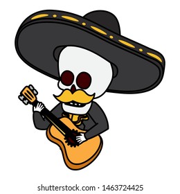 mexican skull mariachi playing guitar vector illustration design