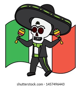 mexican skull mariachi playing maracas vector illustration design