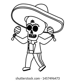 mexican skull mariachi playing maracas vector illustration design