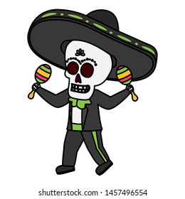 mexican skull mariachi playing maracas vector illustration design