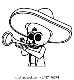 mexican skull mariachi playing trumpet vector illustration design