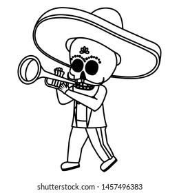 mexican skull mariachi playing trumpet vector illustration design