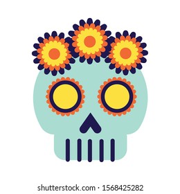 mexican skull mask culture with flowers vector illustration design