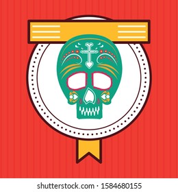 mexican skull mask culture seal stamp vector illustration design