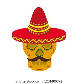 mexican skull mustache with hat