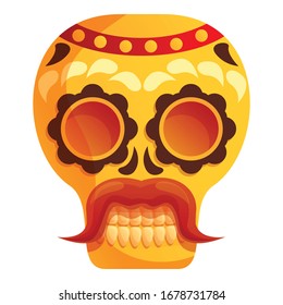 Mexican skull with mustache icon. Cartoon of mexican skull with mustache vector icon for web design isolated on white background