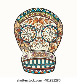 Mexican skull, the original pattern. Vector illustration. Sugar Skull.
 Day of The Dead colorful Skull with floral and ethnic ornament.
