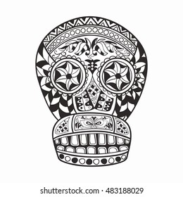 Mexican skull, the original pattern. Vector illustration. Sugar Skull. Day of The Dead colorful Skull with floral and ethnic ornament.