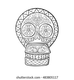 Mexican skull, the original pattern. Vector illustration. Sugar Skull. Day of The Dead colorful Skull with floral and ethnic ornament.