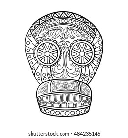 Mexican skull, the original pattern. Vector illustration. Sugar Skull. Day of The Dead colorful Skull with floral and ethnic ornament.