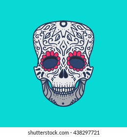 Mexican Skull with ornament for print, sticker, wrap, poster and greeting. Day of the Death. Vector