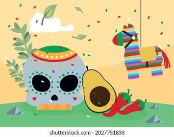 mexican skull and pinata scene