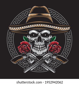 mexican skull with pistol vector