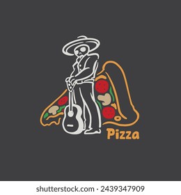 Mexican skull pizza logo, spicy pizza logo