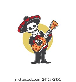 Mexican skull pizza logo, pizza vector