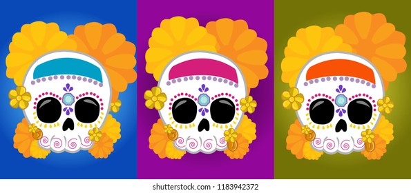 Mexican skull posters with bright colors, with the theme of the day of dead for decoration.