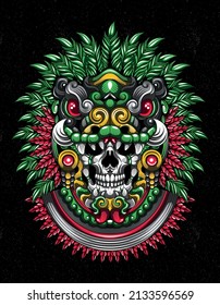 mexican skull quetzalcoatl warrior graphic design