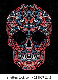 mexican skull red   blue halloween