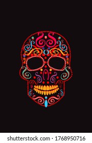 Mexican skull red color with ornament details, Day of the dead. 