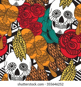 mexican skull seamless pattern holiday party background