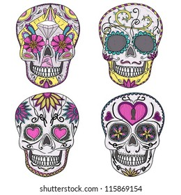 mexican skull set colorful skulls sugar