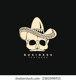 Mexican skull with sombrero hat logo design isolated on black background