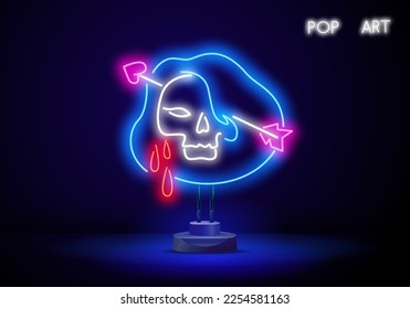 Mexican Skull Sombrero Neon Sign. Vector Illustration of Construction Promotion.