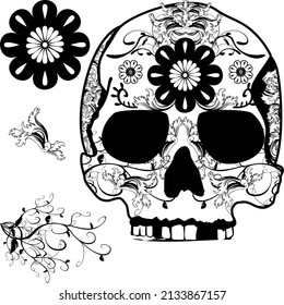 mexican skull tattoo illustration set in vector format