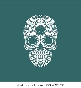 Mexican Skull Vector with Pattern. old school tattoo style Skull tattoo design sketch. Black and white illustration. mexican skull illustration