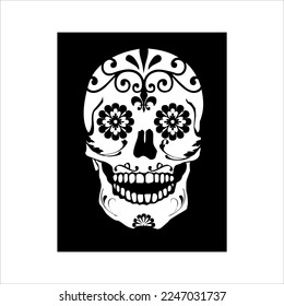 Mexican Skull Vector with Pattern. old school tattoo style Skull tattoo design sketch. Black and white illustration. mexican skull illustration