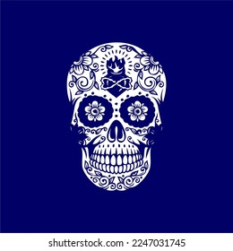 Mexican Skull Vector with Pattern. old school tattoo style Skull tattoo design sketch. Black and white illustration. mexican skull illustration