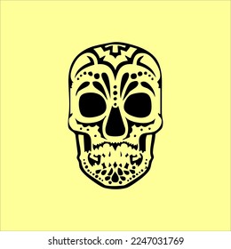Mexican Skull Vector with Pattern. old school tattoo style Skull tattoo design sketch. Black and white illustration. mexican skull illustration