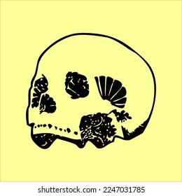 Mexican Skull Vector with Pattern. old school tattoo style Skull tattoo design sketch. Black and white illustration. mexican skull illustration