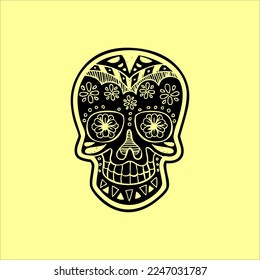 Mexican Skull Vector with Pattern. old school tattoo style Skull tattoo design sketch. Black and white illustration. mexican skull illustration