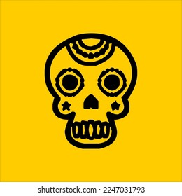 Mexican Skull Vector with Pattern. old school tattoo style Skull tattoo design sketch. Black and white illustration. mexican skull illustration