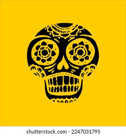 Mexican Skull Vector with Pattern. old school tattoo style Skull tattoo design sketch. Black and white illustration. mexican skull illustration