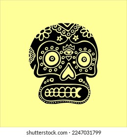 Mexican Skull Vector with Pattern. old school tattoo style Skull tattoo design sketch. Black and white illustration. mexican skull illustration