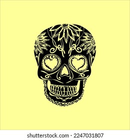 Mexican Skull Vector with Pattern. old school tattoo style Skull tattoo design sketch. Black and white illustration. mexican skull illustration