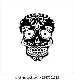 Mexican Skull Vector with Pattern. old school tattoo style Skull tattoo design sketch. Black and white illustration. mexican skull illustration