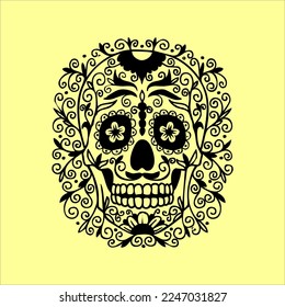 Mexican Skull Vector with Pattern. old school tattoo style Skull tattoo design sketch. Black and white illustration. mexican skull illustration