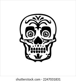 Mexican Skull Vector with Pattern. old school tattoo style Skull tattoo design sketch. Black and white illustration. mexican skull illustration