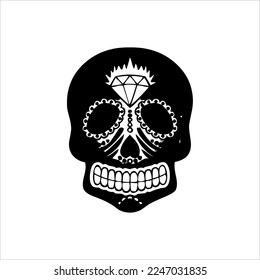 Mexican Skull Vector with Pattern. old school tattoo style Skull tattoo design sketch. Black and white illustration. mexican skull illustration